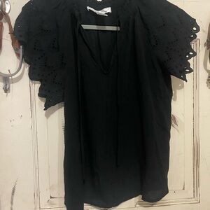 Chelsea & Theodore Black Eyelet Sleeve Blouse (NWOT)